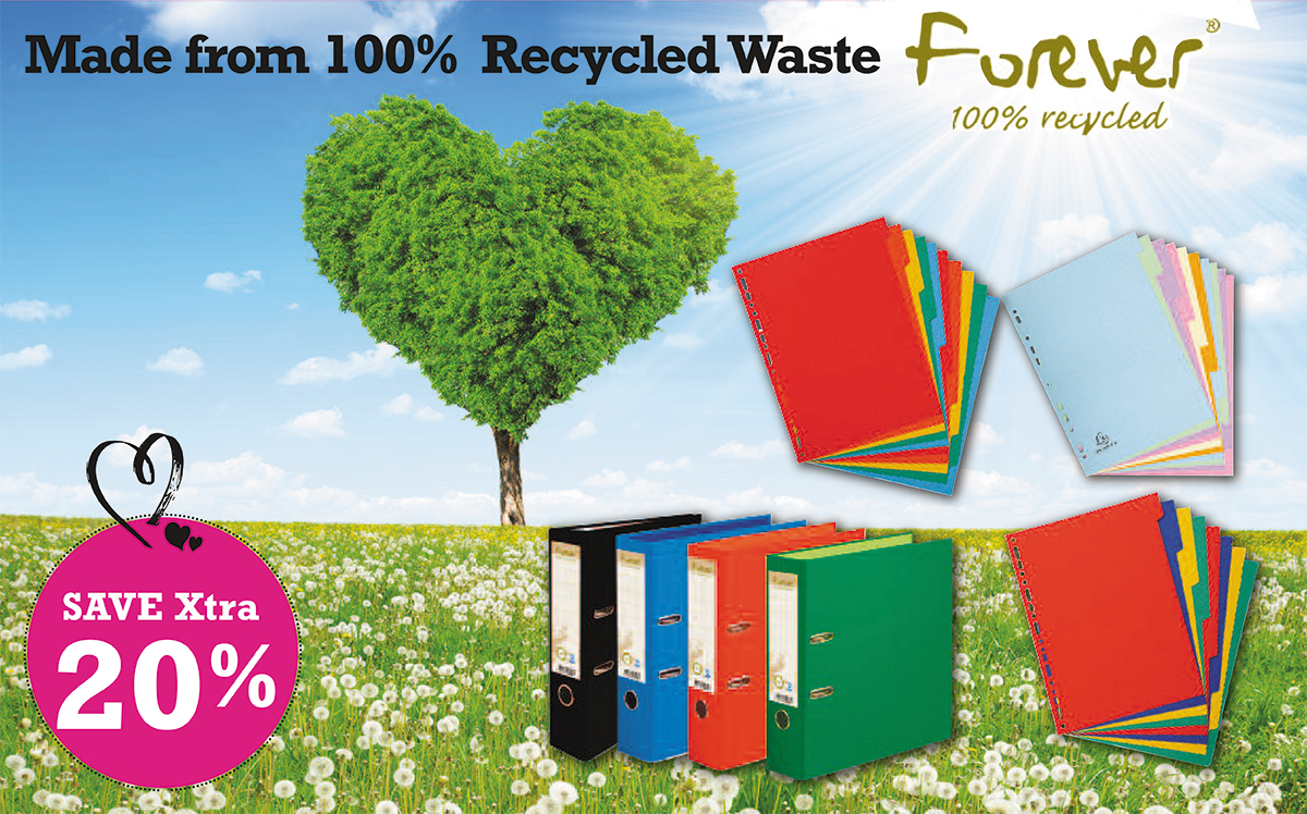 Forever Young filing products are manufactured from post-consumer plastic waste helping divert every day plastic waste away from landfill.